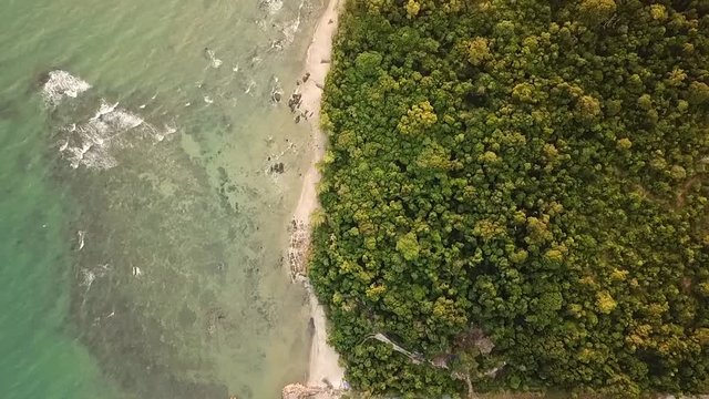 Drone flight over the beach and jungle