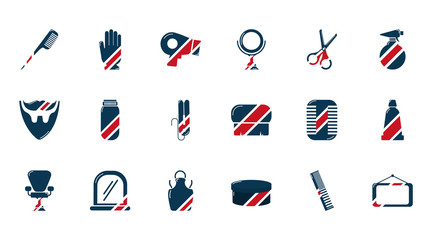 barber shop accessories tools cosmetics icons set