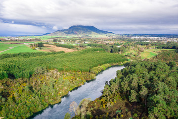 Aerial view of Waikato river and lake Taupo New Zeland