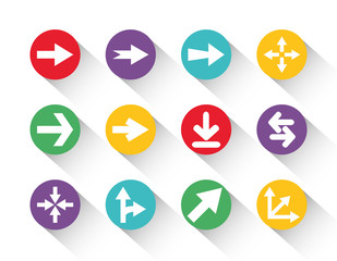 set of round block color arrows icons with shadow