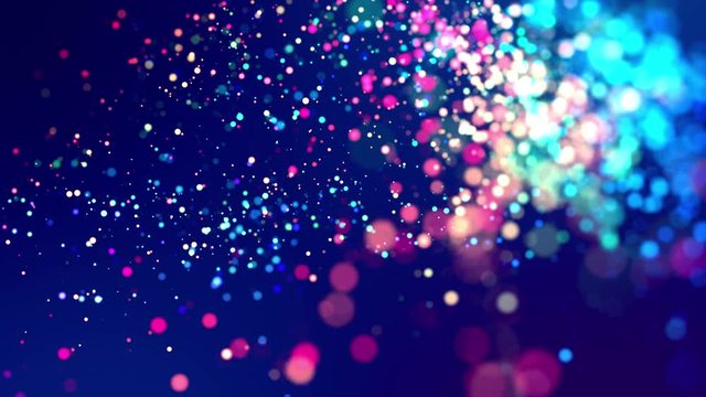 glitter magic multicolor particles fly and glow in viscous liquid with amazing shining bokeh for fantastic festive background in 4k. Close-up shot with luma matte as alpha channel. 3d render