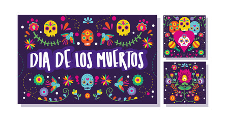dia de los muertos set cards icons