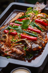 A plate of grilled fish, sichuan cuisine