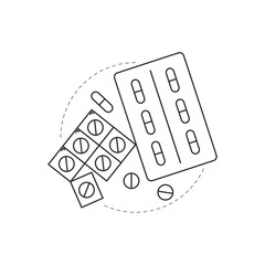Medication and medical service icon. Outline thin line flat illustration. Isolated on white background. 