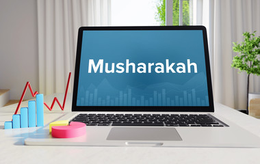 Musharakah – Statistics/Business. Laptop in the office with term on the display. Finance/Economics.