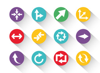 set of round block color arrows icons with shadow