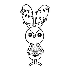 cute rabbit with lights tangled in the ears happy christmas thick line