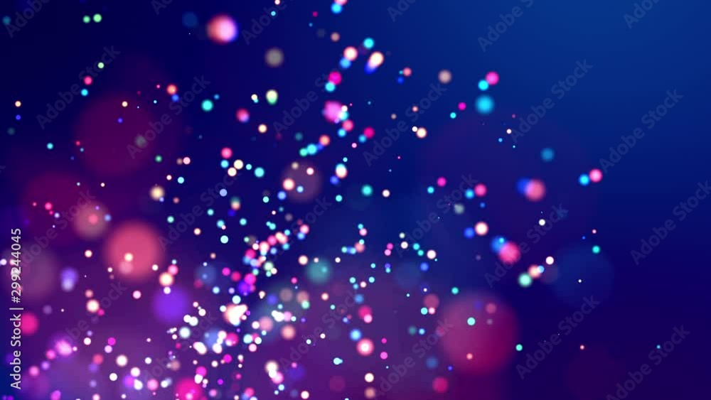 Poster glitter magic multicolor particles fly and glow in viscous liquid with amazing shining bokeh for fan
