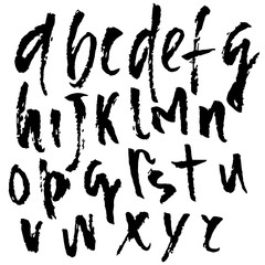 Hand drawn elegant calligraphy font. Modern brush lettering. Grunge style lower case alphabet. Vector illustration.