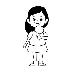 cartoon little girl with ice cream, flat design