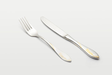 knife and fork on white background
