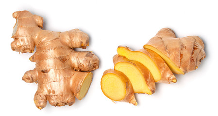 Raw ginger root isolated on a white background