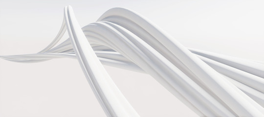 Colorful abstract panoramic background: geometric white matte curve.  ( Car backplate, 3D rendering computer digitally generated illustration.)