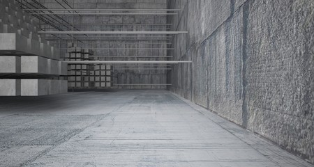 Abstract architectural concrete  interior  from an array of white cubes with large windows. 3D illustration and rendering.