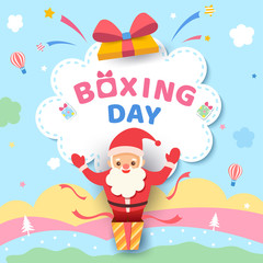 Boxing Day design with santa claus in the box on cute pastel background.