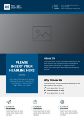 A4 minimalist modern elegant business template flayer with blue, white and grey color cmyk ready to print in vector editable layer