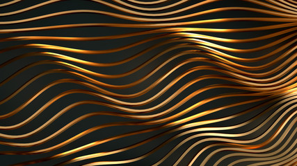 Golden wave background. 3d illustration, 3d rendering.