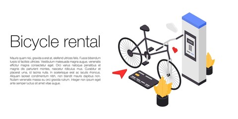 Bicycle rental concept banner. Isometric illustration of bicycle rental vector concept banner for web design