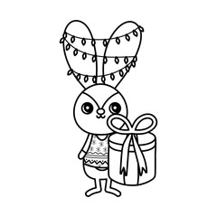 rabbit with lights tangled in the ears merry christmas thick line