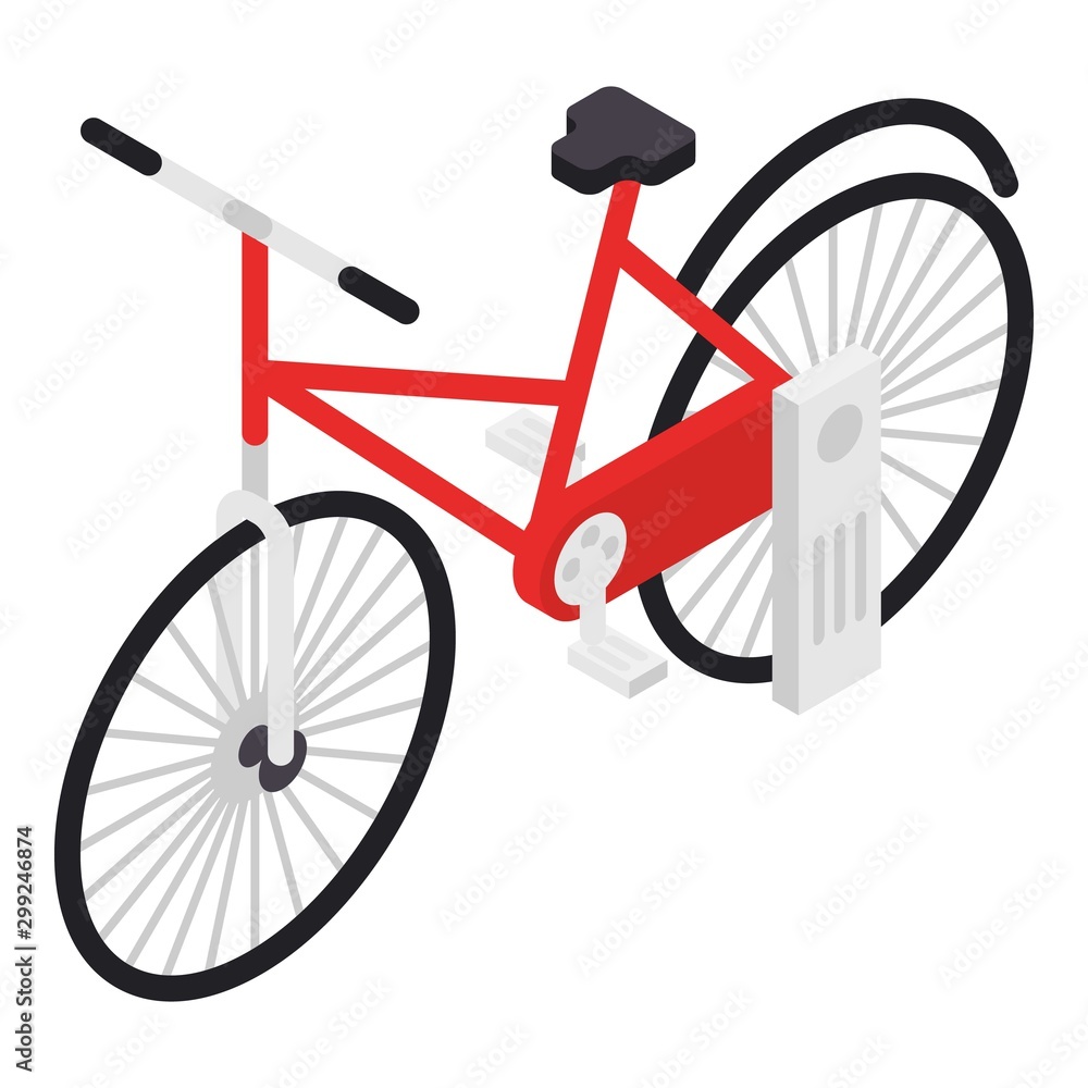 Poster red bicycle icon. isometric of red bicycle vector icon for web design isolated on white background