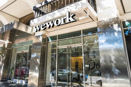 Oct 20, 2019 San Jose / CA / USA - WeWork office building located in Silicon Valley; WeWork is an American company that provides shared work spaces