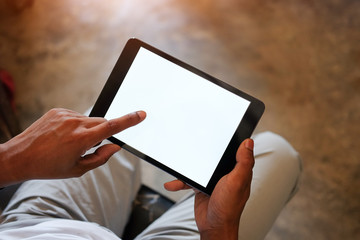 Mock up Copy Space Blank Screen Concept Business Working on tablet.