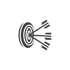 Three arrows hit target vector icon. filled flat sign for mobile concept and web design. Archery target aim glyph icon. Goal and achievement symbol, logo illustration. Vector graphics