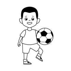 cartoon boy playing with soccer ball