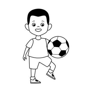 cartoon boy playing with soccer ball