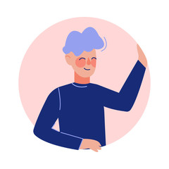 Cheerful Boy Looking Out of Round Frame, Child in Circle Window Hole Vector Illustration