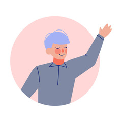 Smiling Boy Looking Out of Round Frame, Child Waving His Hand in Circle Window Hole Vector Illustration