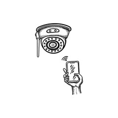 Smartphone connect to security surveillance camera CCTV logo design