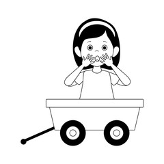 cartoon surprised woman in toy wagon icon