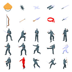 Ninja icons set. Isometric set of ninja vector icons for web design isolated on white background © ylivdesign