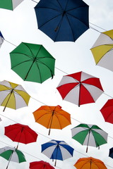 Street decoration, lot of colorful umbrellas