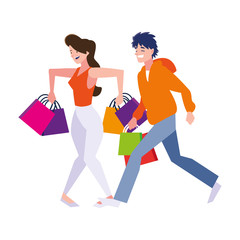 avatar woman and man shopping vector design