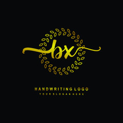 Handwriting initials BX , With a gold leaf line template. logo design for, beauty, fashion, cosmetic, business