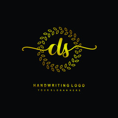 Handwriting initials DS , With a gold leaf line template. logo design for, beauty, fashion, cosmetic, business