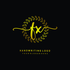 Handwriting initials FX , With a gold leaf line template. logo design for, beauty, fashion, cosmetic, business