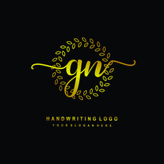 Handwriting initials GN , With a gold leaf line template. logo design for, beauty, fashion, cosmetic, business