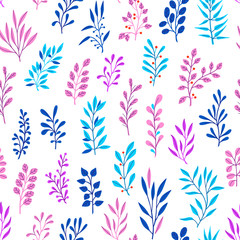 Vector Cute Seamless Branch Pattern on White Background.