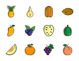 fresh nutrition harvest fruits icons set