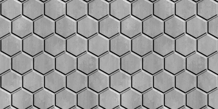 Metal ornamental background. Hexagonal panel. Seamless pattern.