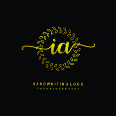 Handwriting initials IA, With a gold leaf line template. logo design for, beauty, fashion, cosmetic, business