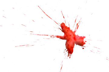 closeup drops of red blood isolated on white background,abstract pattern