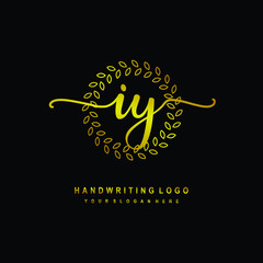 Handwriting initials IY, With a gold leaf line template. logo design for, beauty, fashion, cosmetic, business