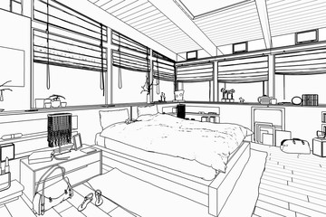 Schlafzimmer im Patio (Zeichnung)