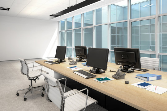 Computer Workplace Inside a Business Center (conception) - 3d visualization