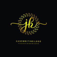 Handwriting initials JH, With a gold leaf line template. logo design for, beauty, fashion, cosmetic, business