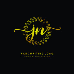 Handwriting initials JN, With a gold leaf line template. logo design for, beauty, fashion, cosmetic, business
